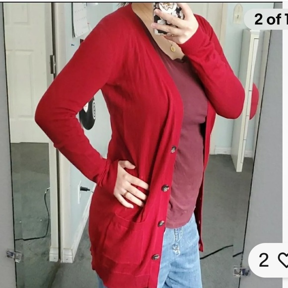 Theory bright Red cotton/Cashmere Blend Button up V neck front Cardigan size SP - Picture 5 of 5